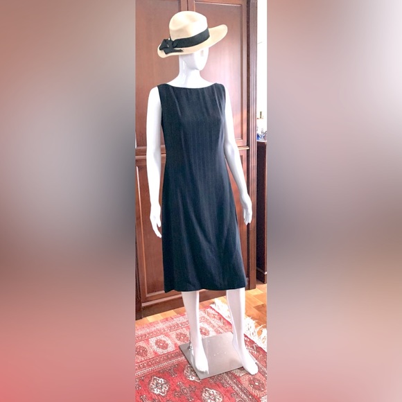 Anne Klein 2 piece suit navy blue & thin white striped wool long dress & jacket - Picture 1 of 16